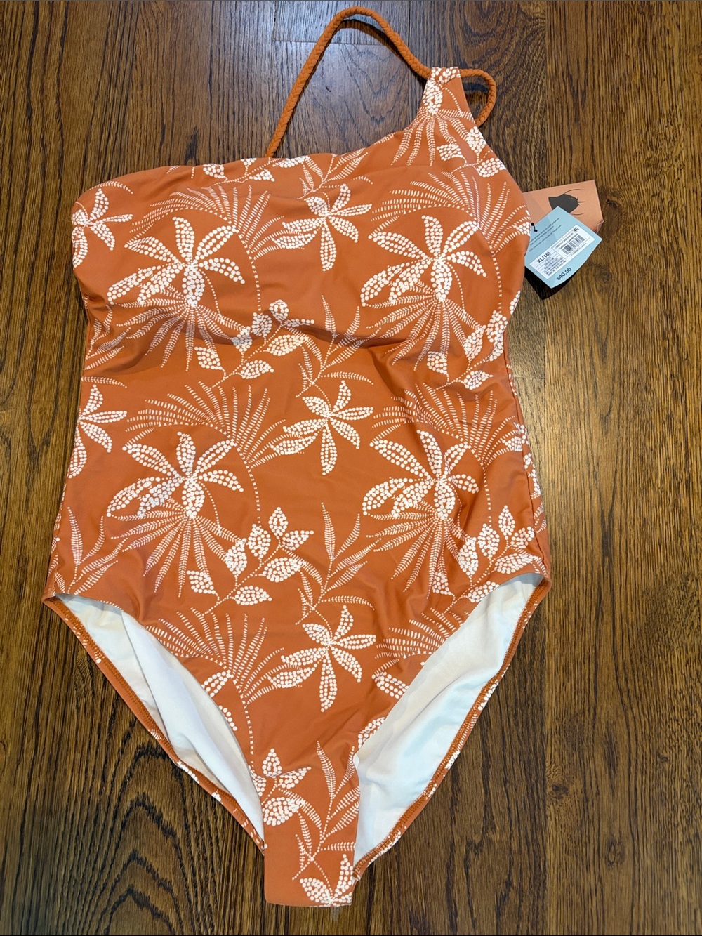 Old Navy Rust Orange One-Shoulder Floral One-Piece Swimsuit